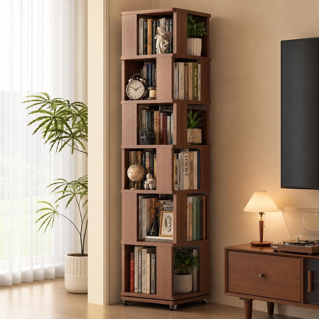 Brown Wooden Rotating Bookshelf