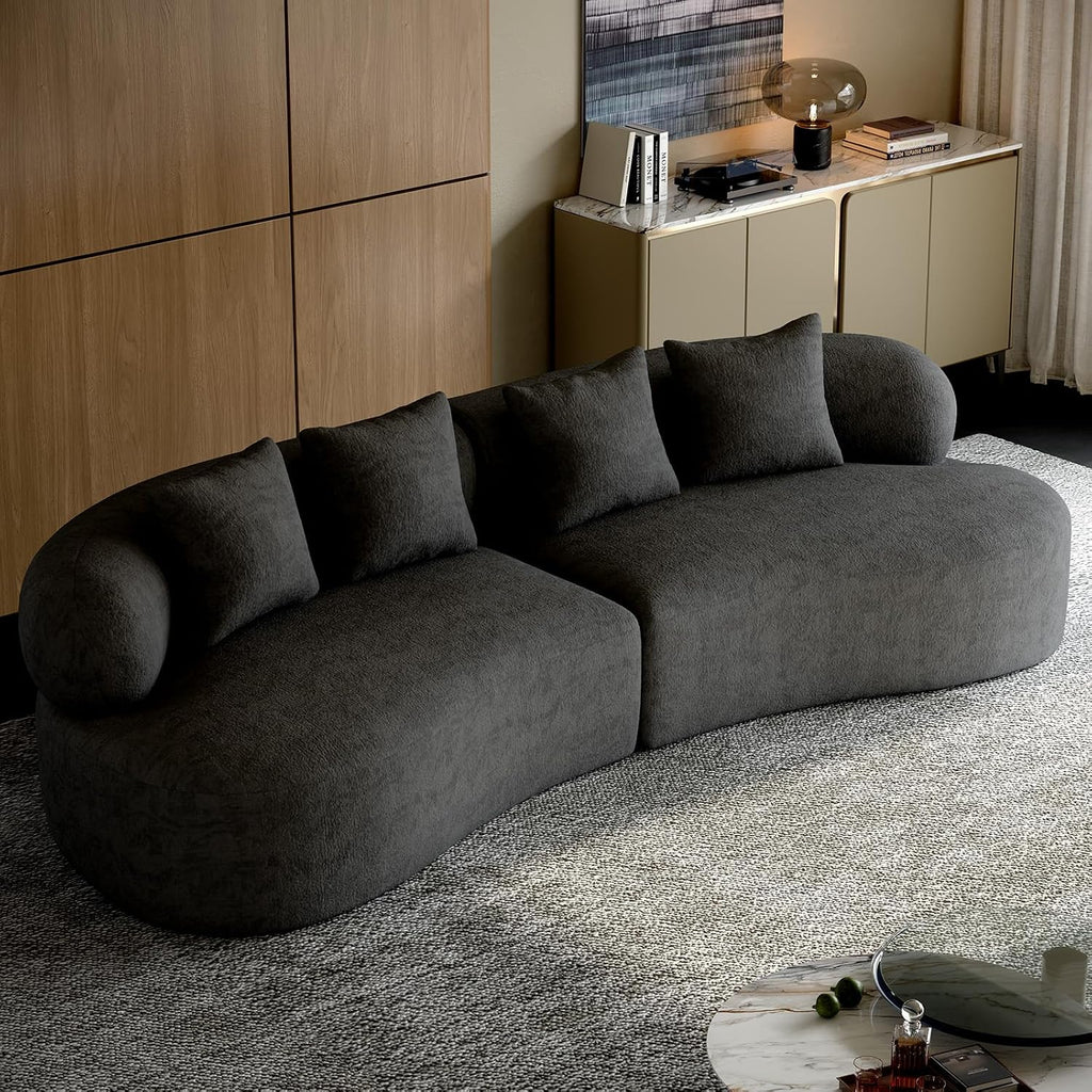 Black Chenille Curved Sofa