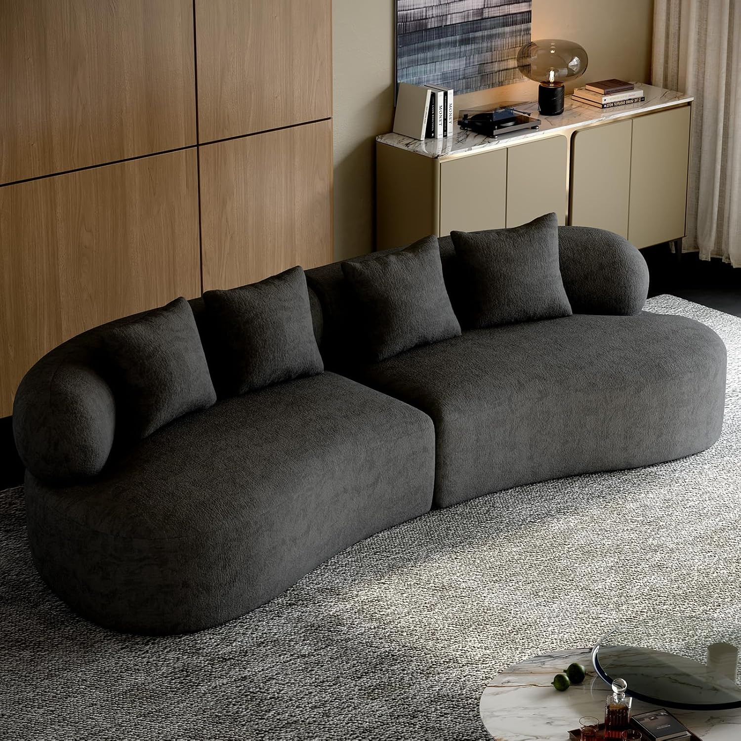Black Chenille Curved Sofa