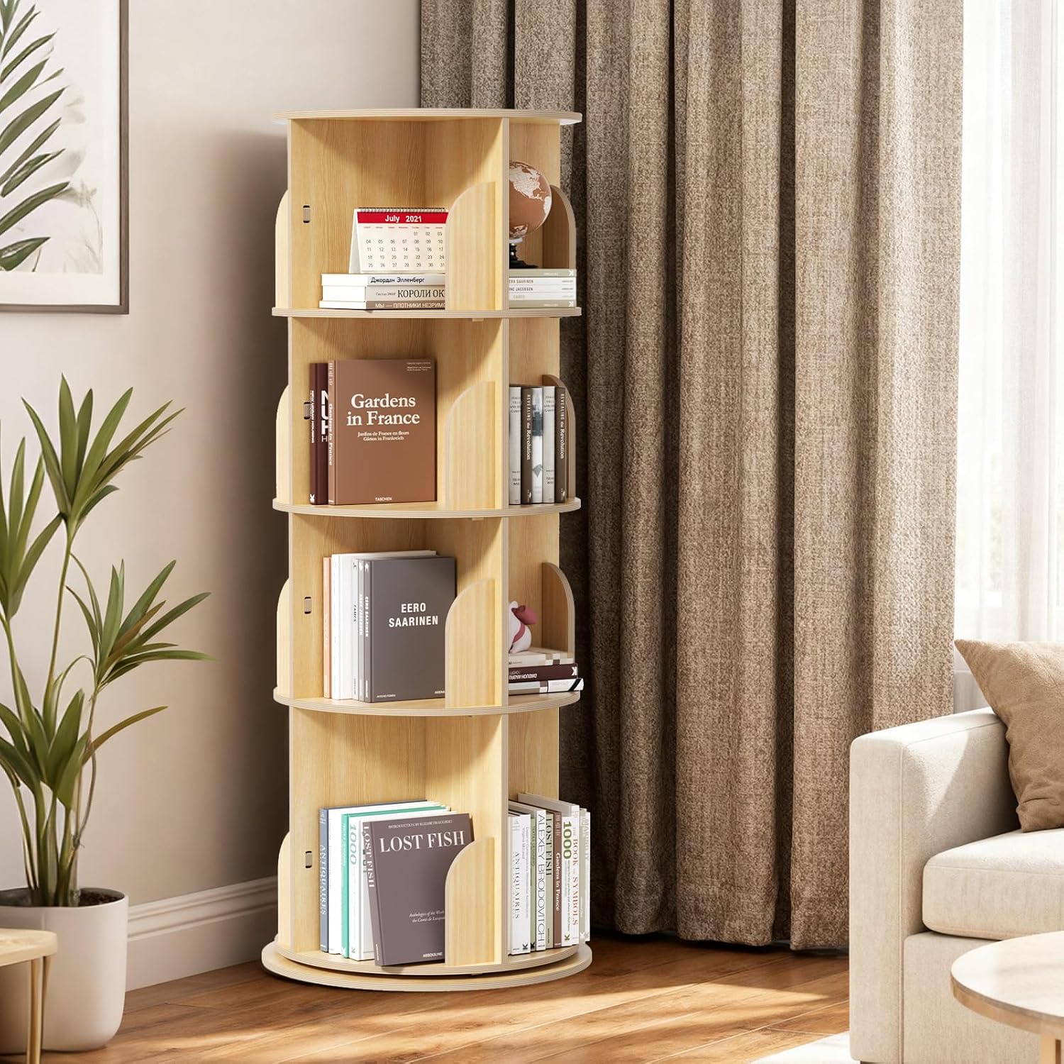 Tall Wooden Rotating Bookcase