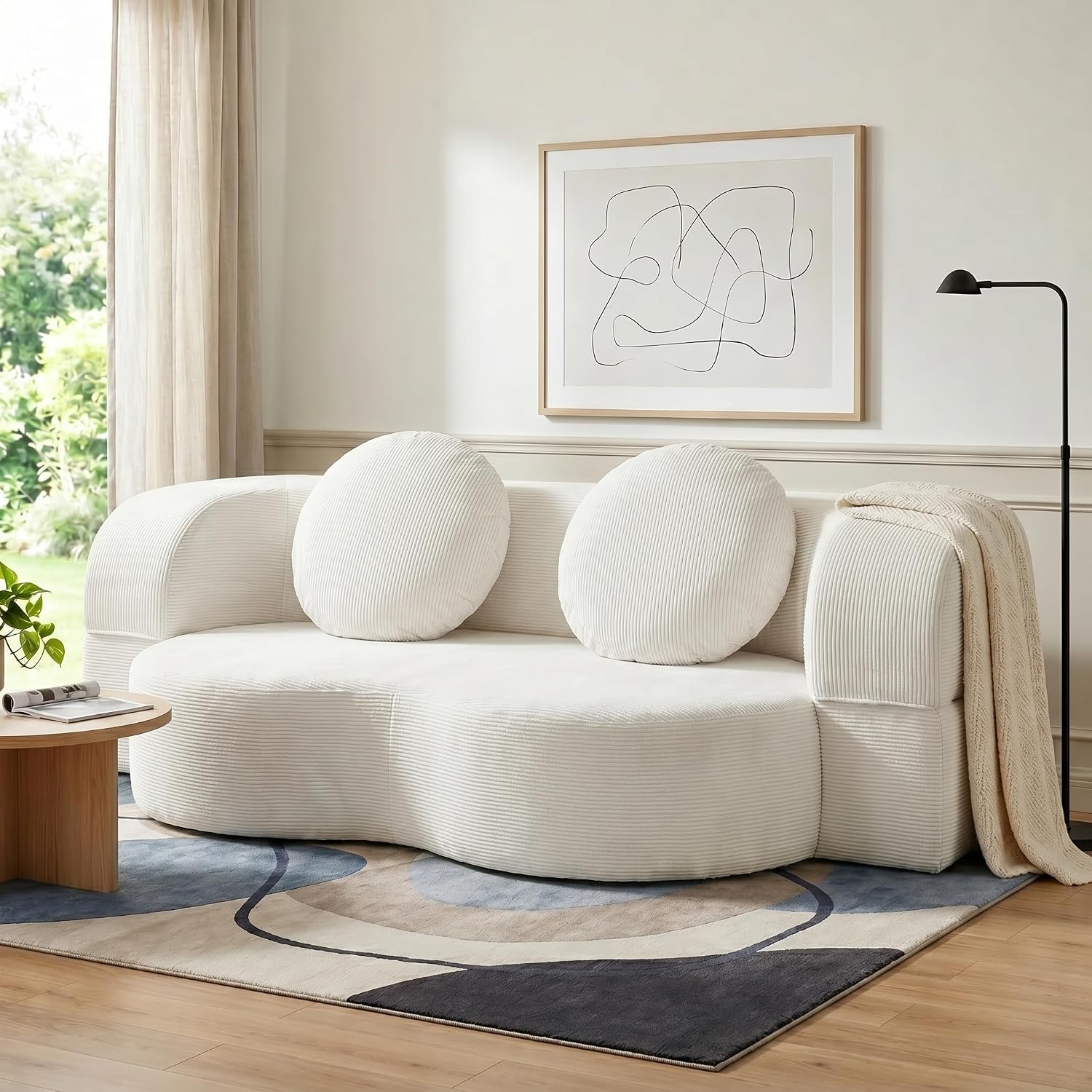 White Convertible Curved Sofa Bed