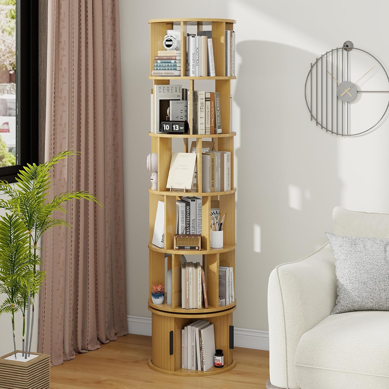 Natural Farmhouse Rotating Bookcase
