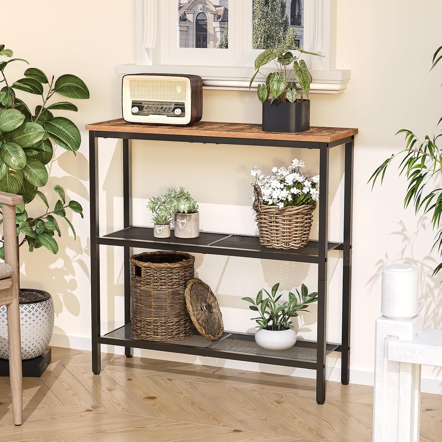 Brown Black Three-Tier Console Table