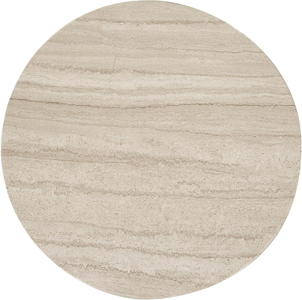 Beige Stone Round Drum Side Table