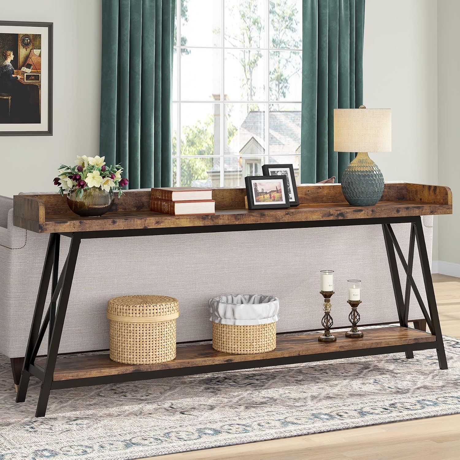 Long Rustic Industrial Console Table