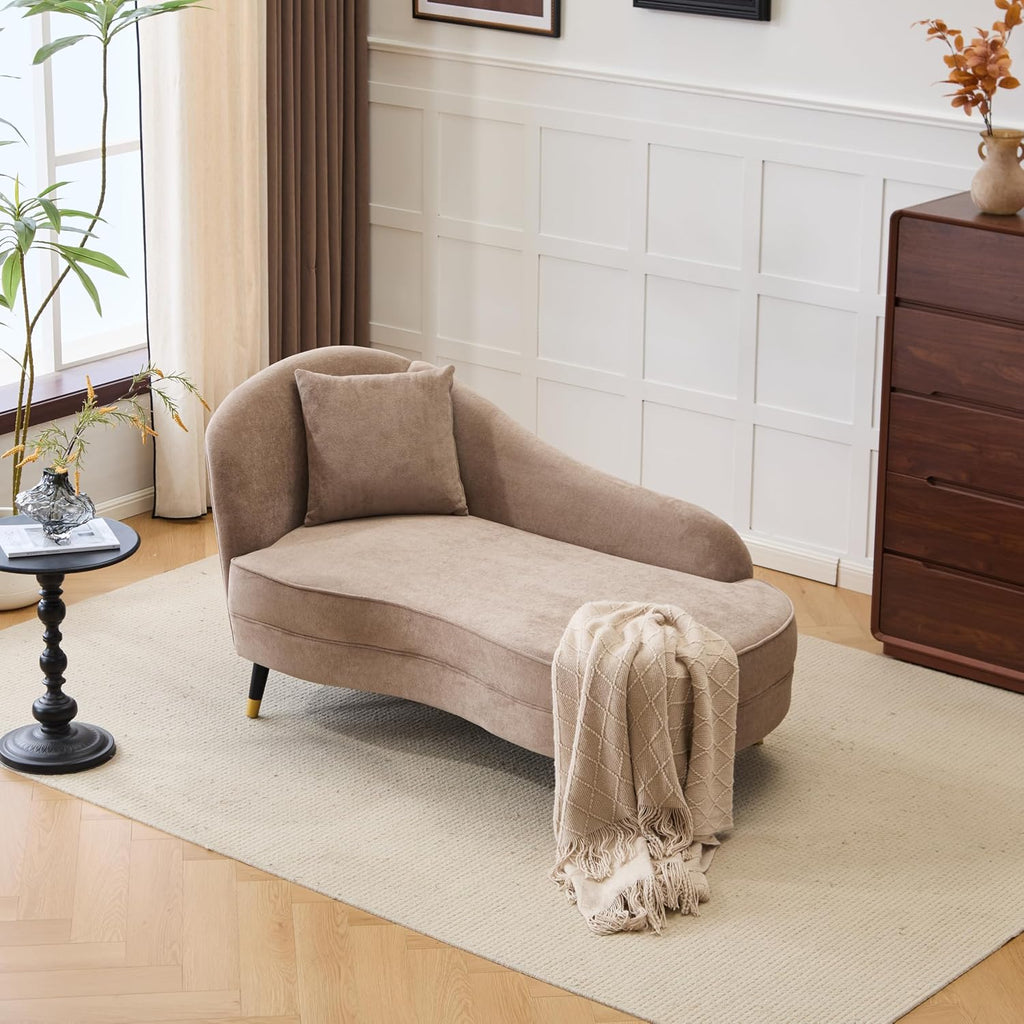 Camel Velvet Curved Chaise Lounge