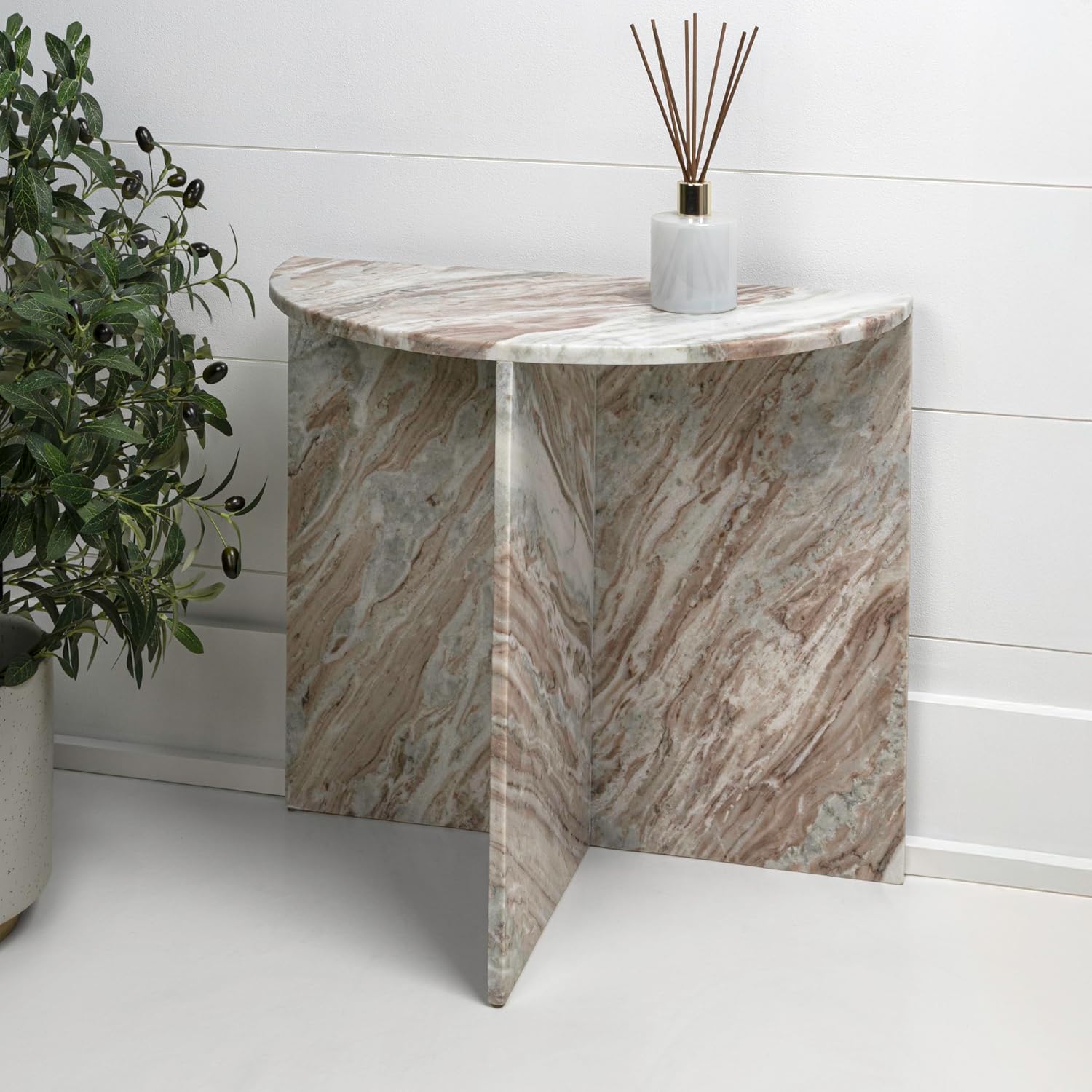 Beige Pink Half Moon Marble Table