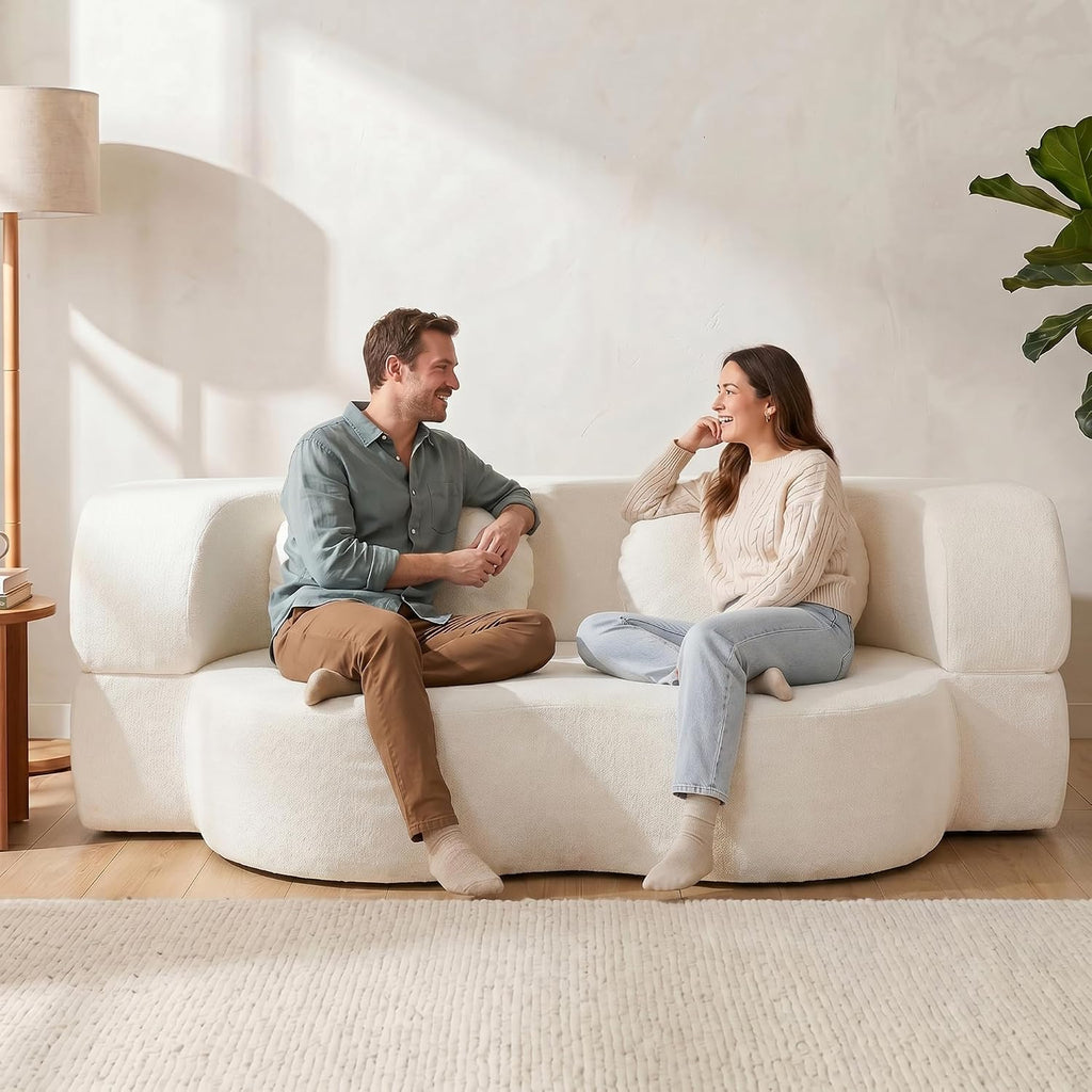 White Convertible Curved Sofa Bed