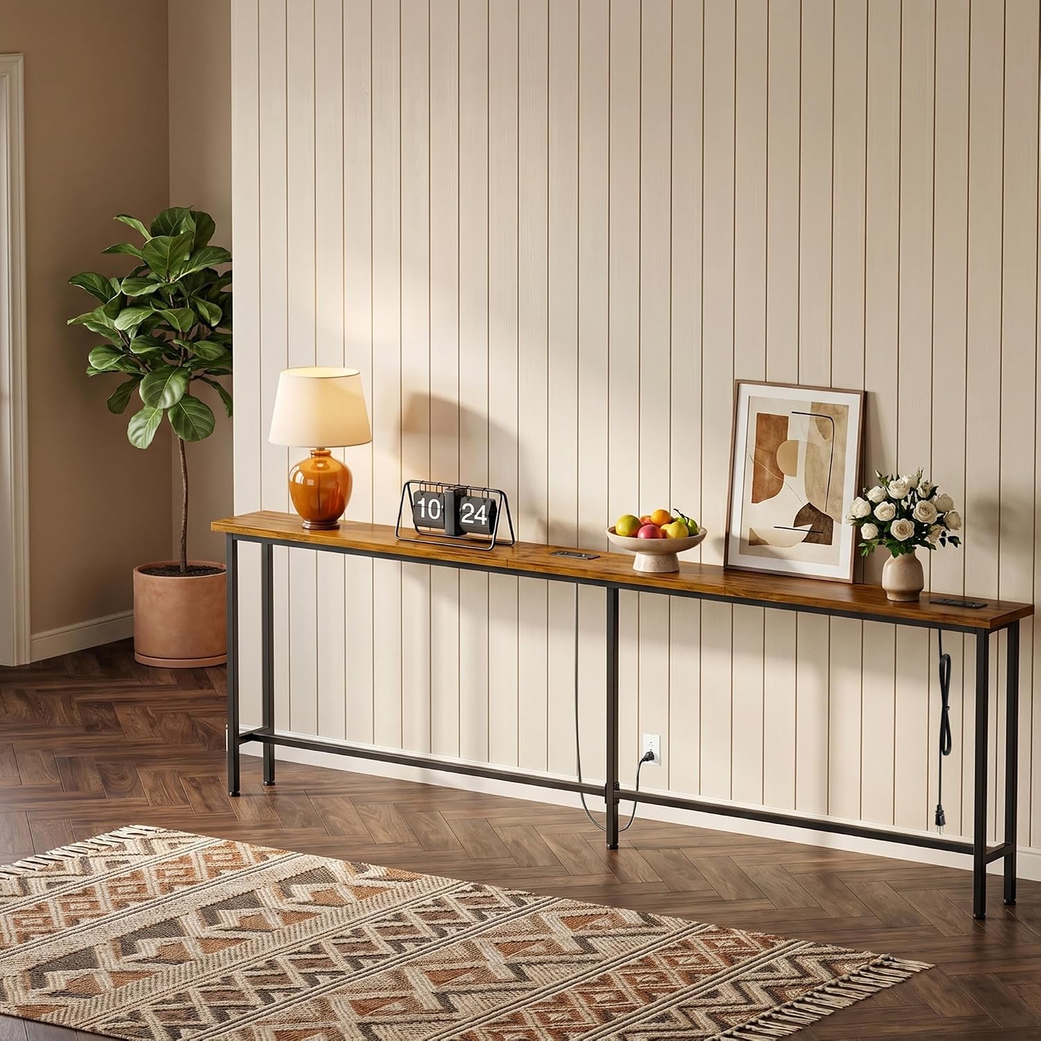 Long Brown Charging Console Table