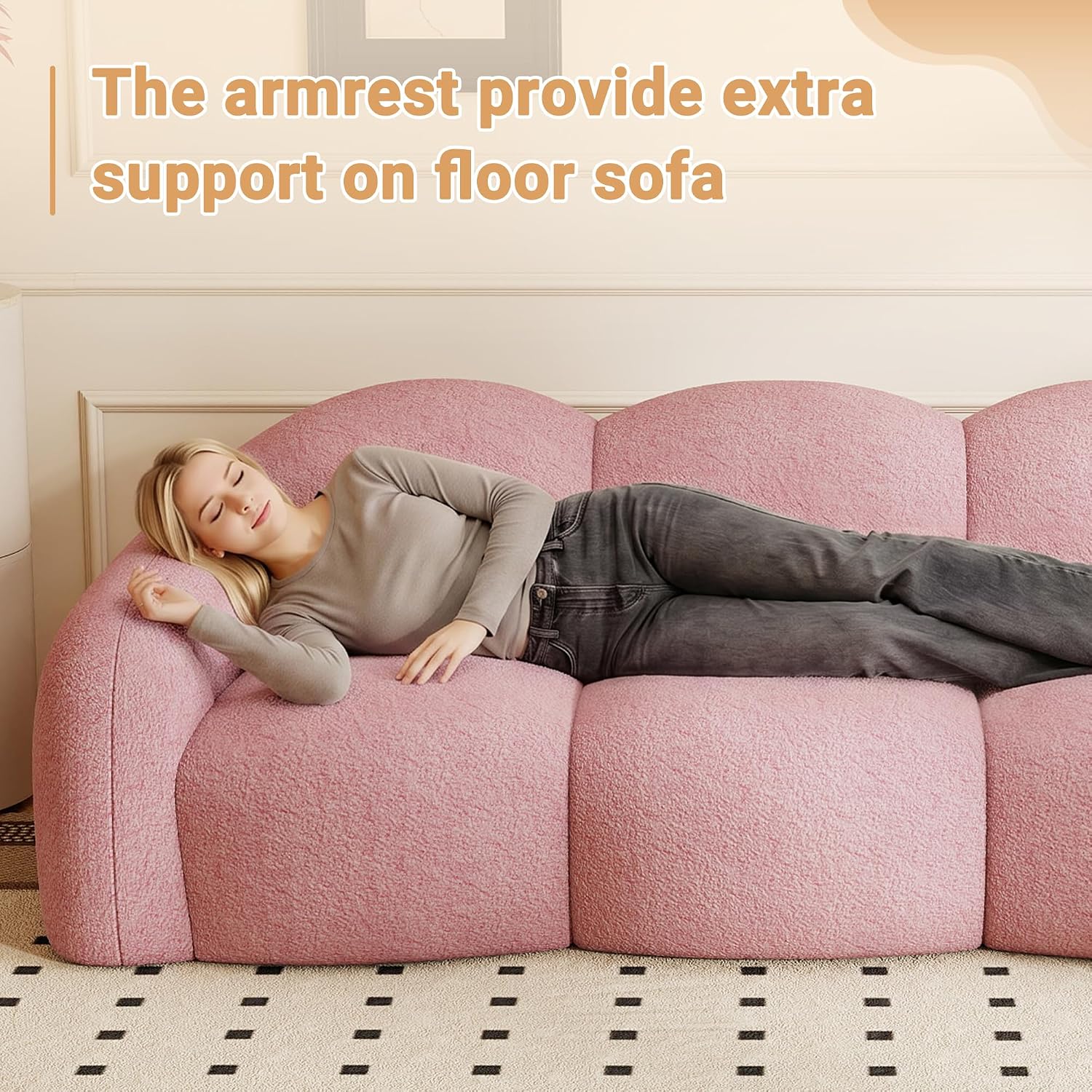 Pink Plush Curved Cloud Sofa