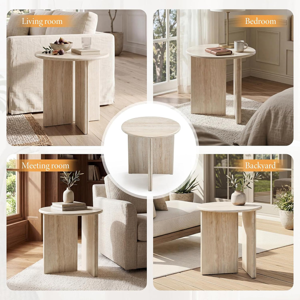 Beige Marble Round Side Table