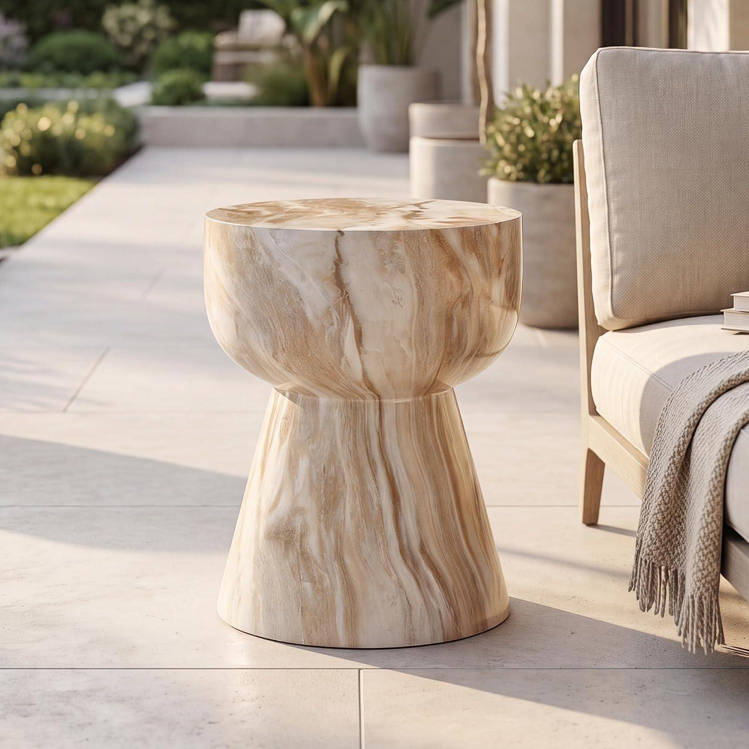 Amber Marble Hourglass Side Table