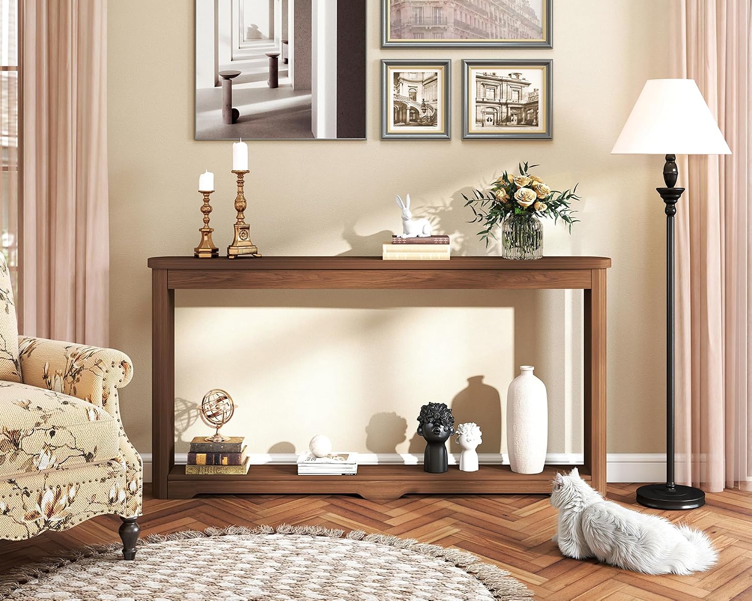 Walnut Deep Storage Console Table