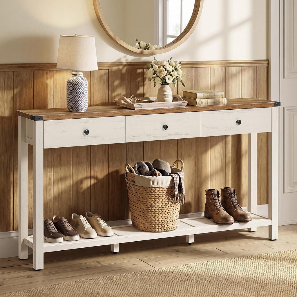 Brown White Drawer Console Table