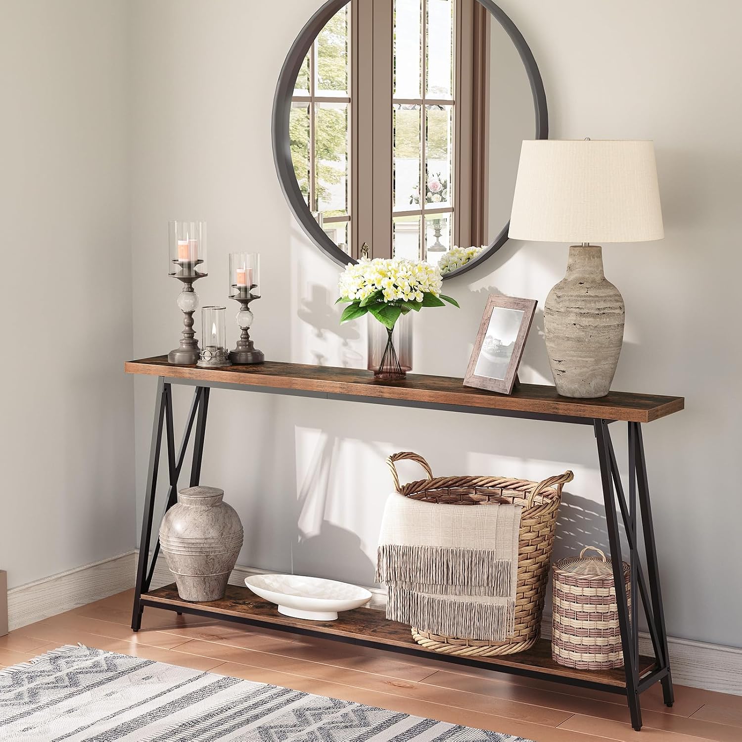 Rustic Brown Two-Tier Console Table