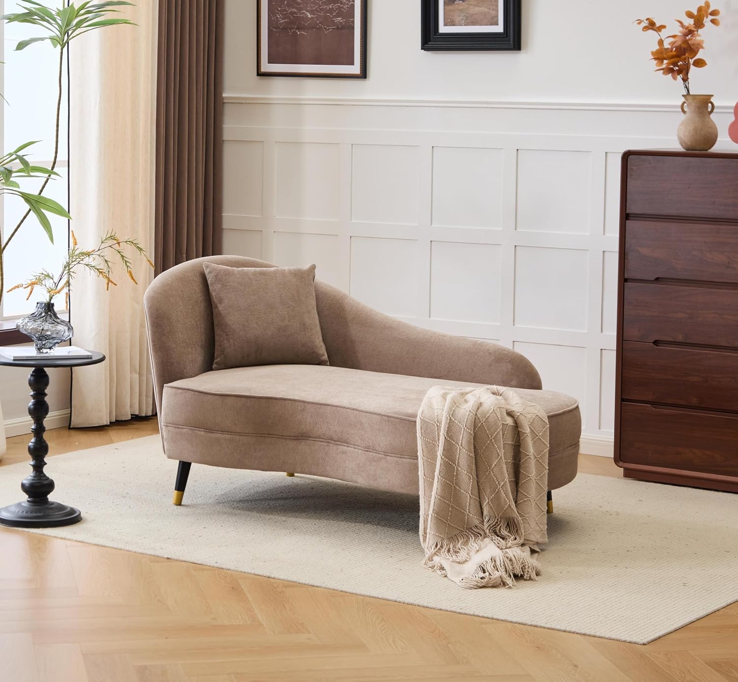 Camel Velvet Curved Chaise Lounge