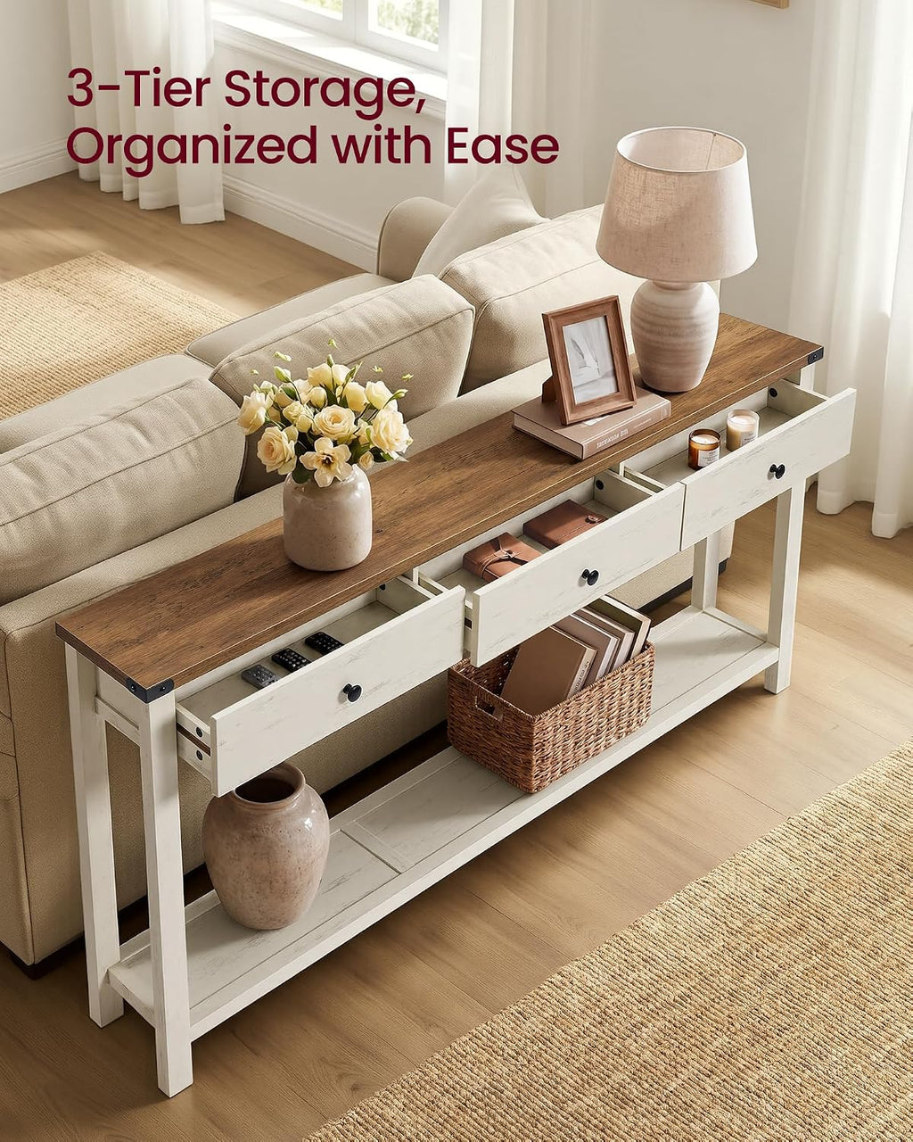 Brown White Drawer Console Table