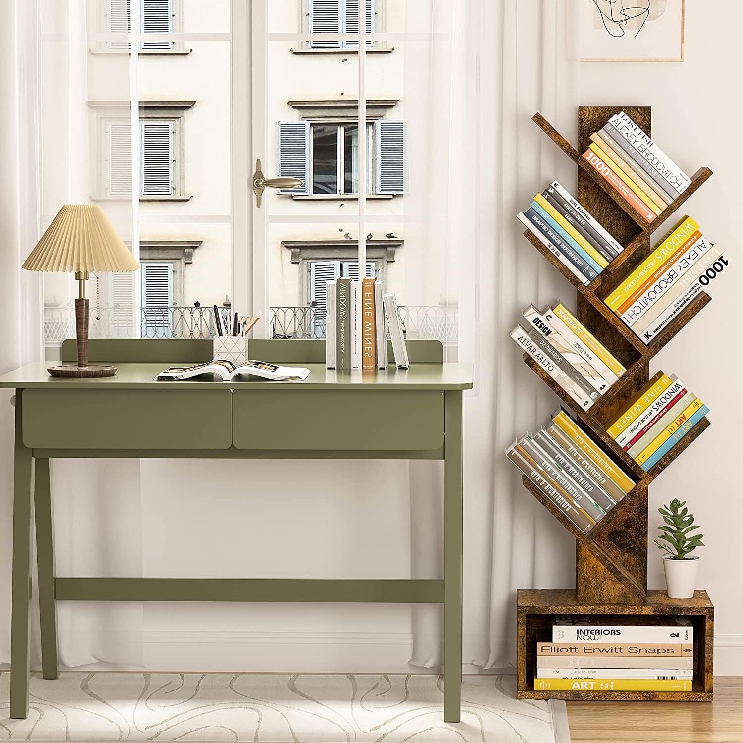 Brown Tree Shaped Storage Bookshelf