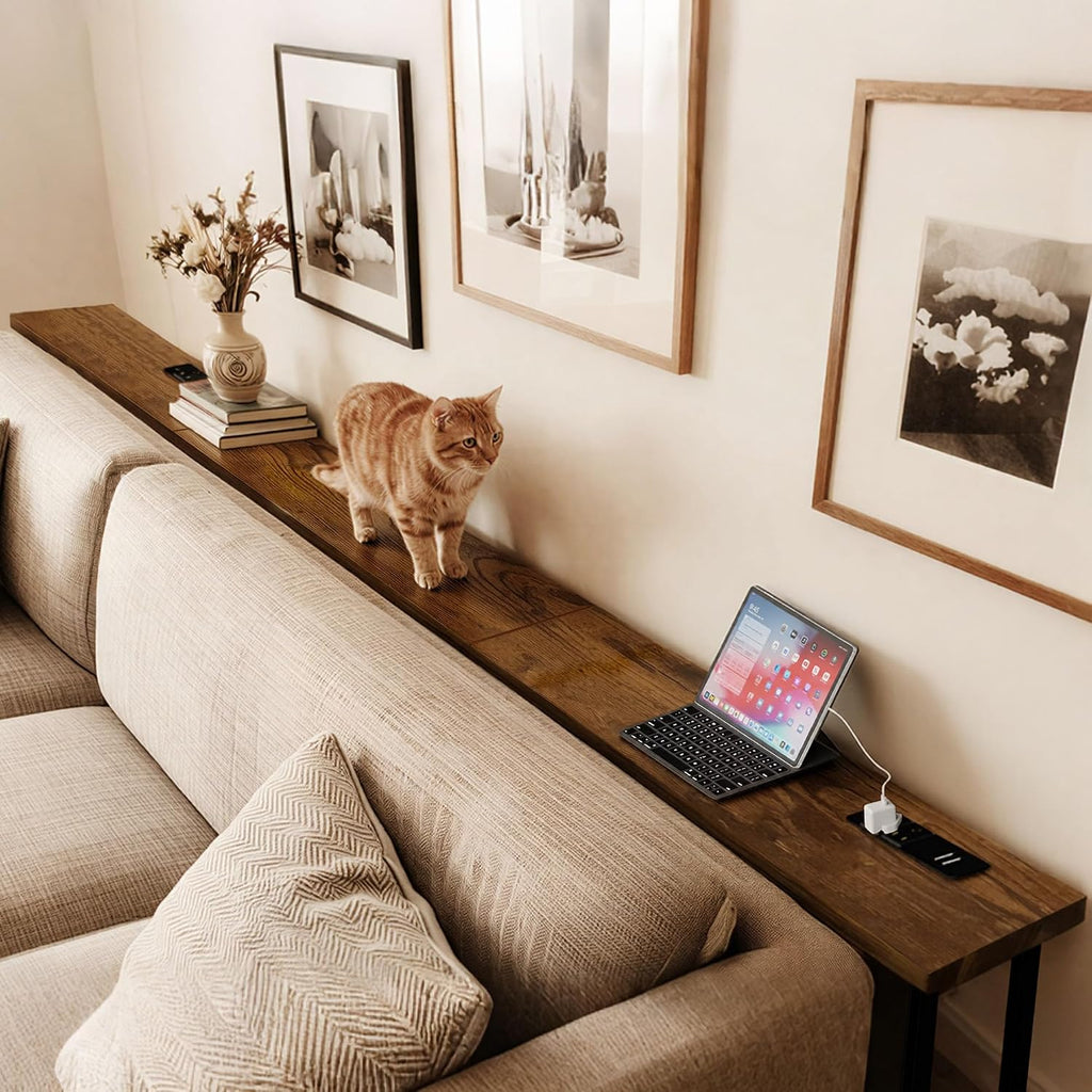 Long Brown Charging Console Table