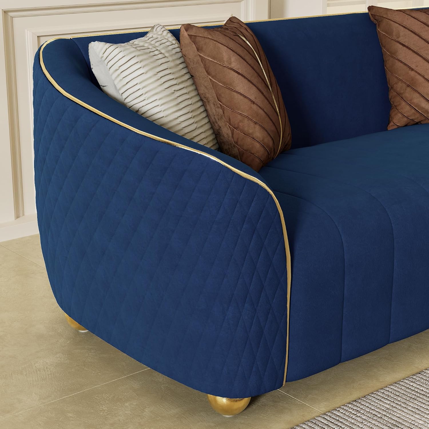Blue Velvet Three Seater Sofa