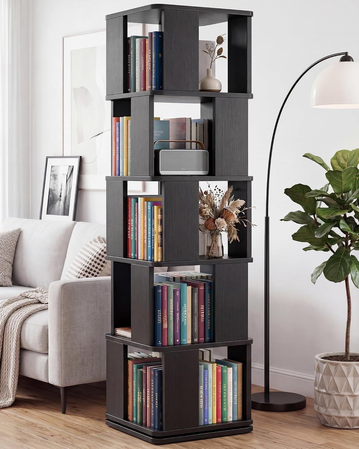 Black Square Rotating Bookcase