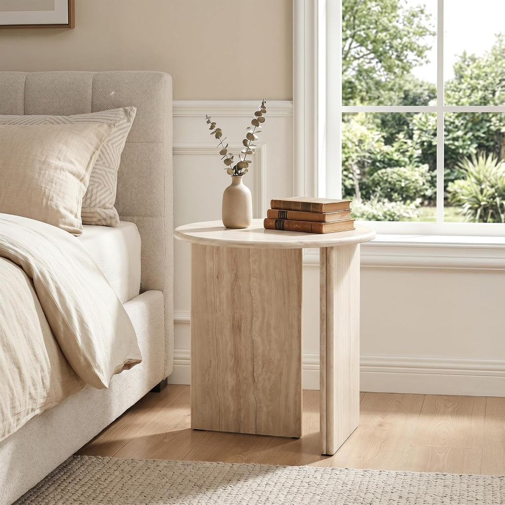 Beige Marble Round Side Table