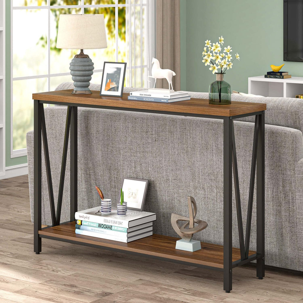 Rustic Walnut Narrow Console Table