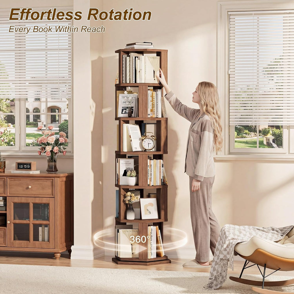 Walnut Round Rotating Bookcase