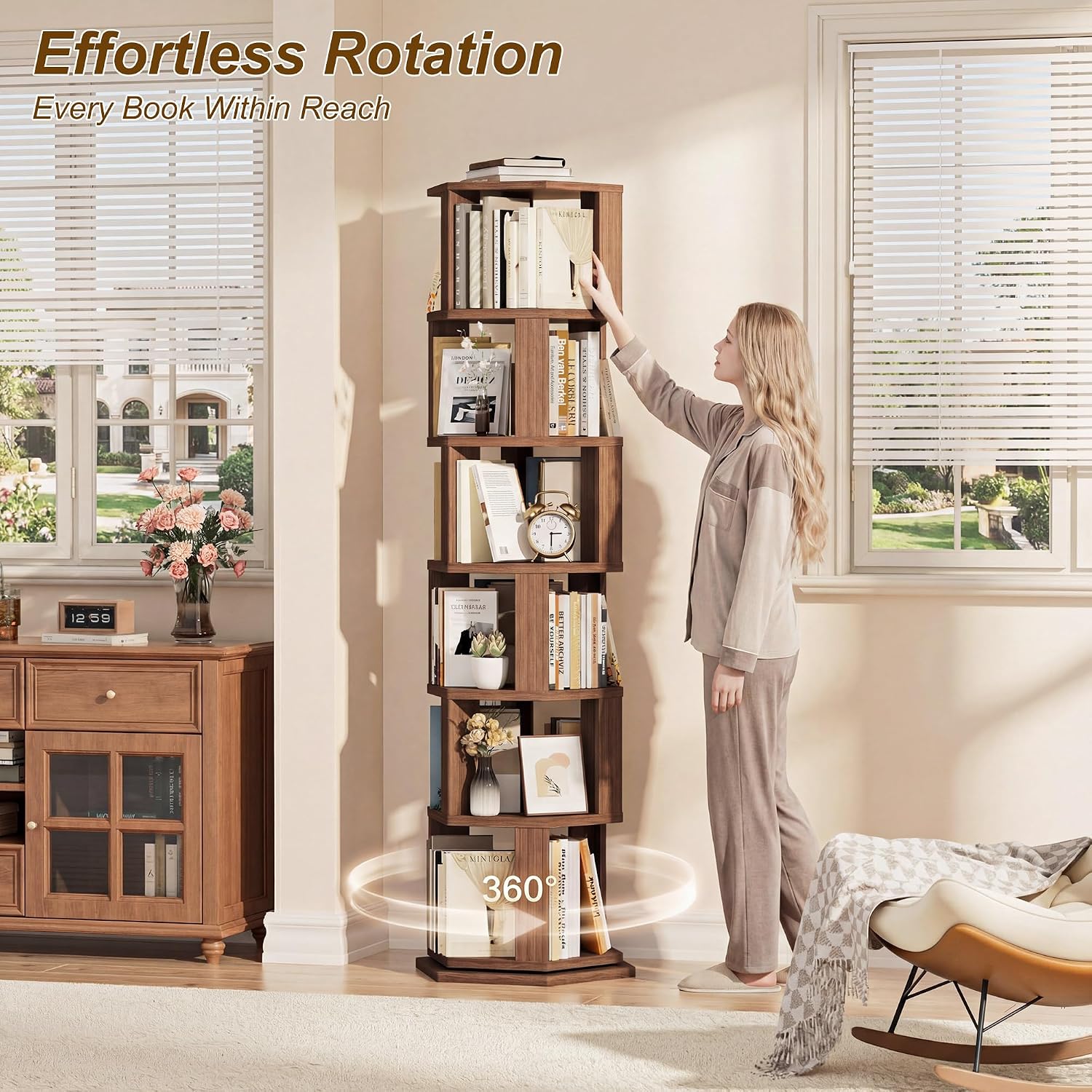 Walnut Round Rotating Bookcase