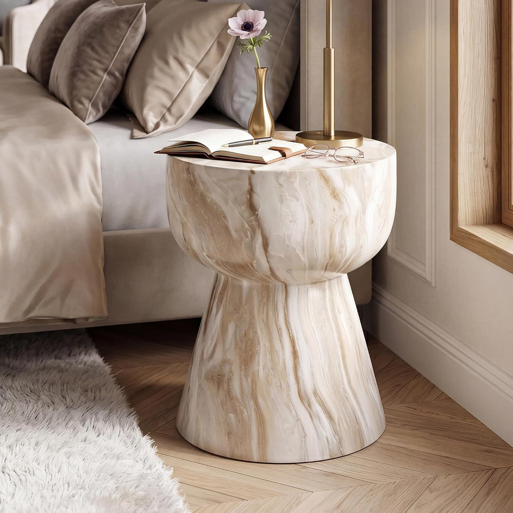 Amber Marble Hourglass Side Table
