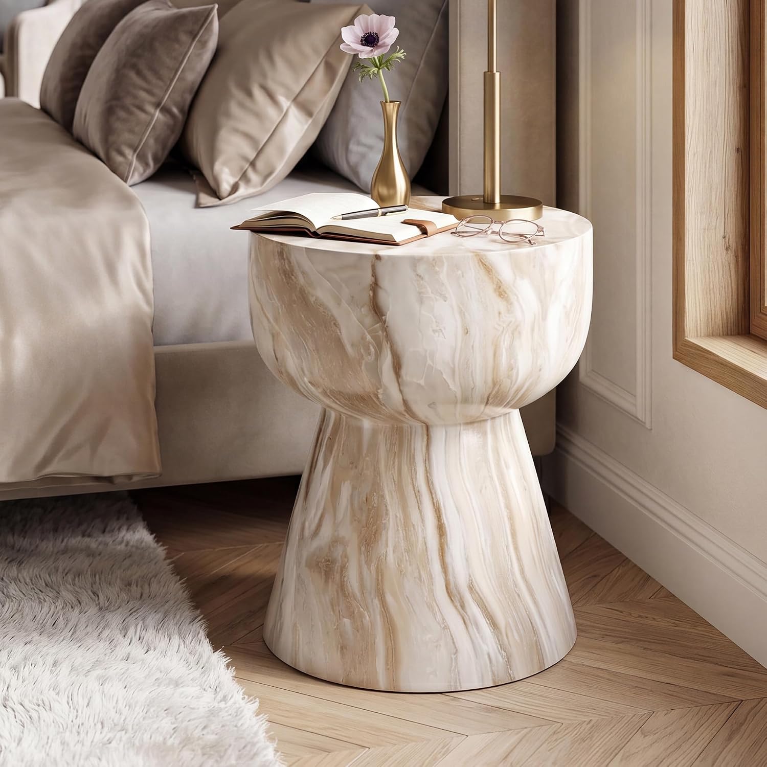 Amber Marble Hourglass Side Table