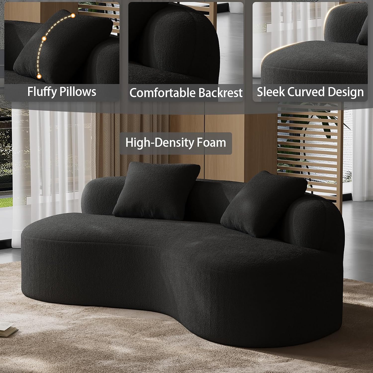 Black Chenille Curved Sofa