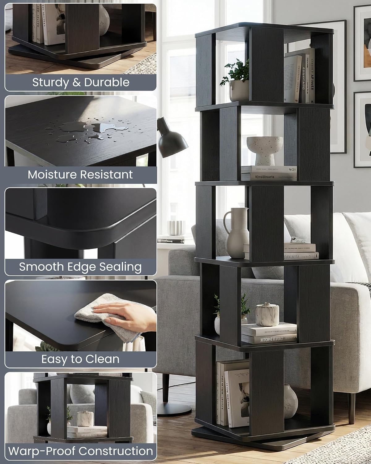 Black Square Rotating Bookcase