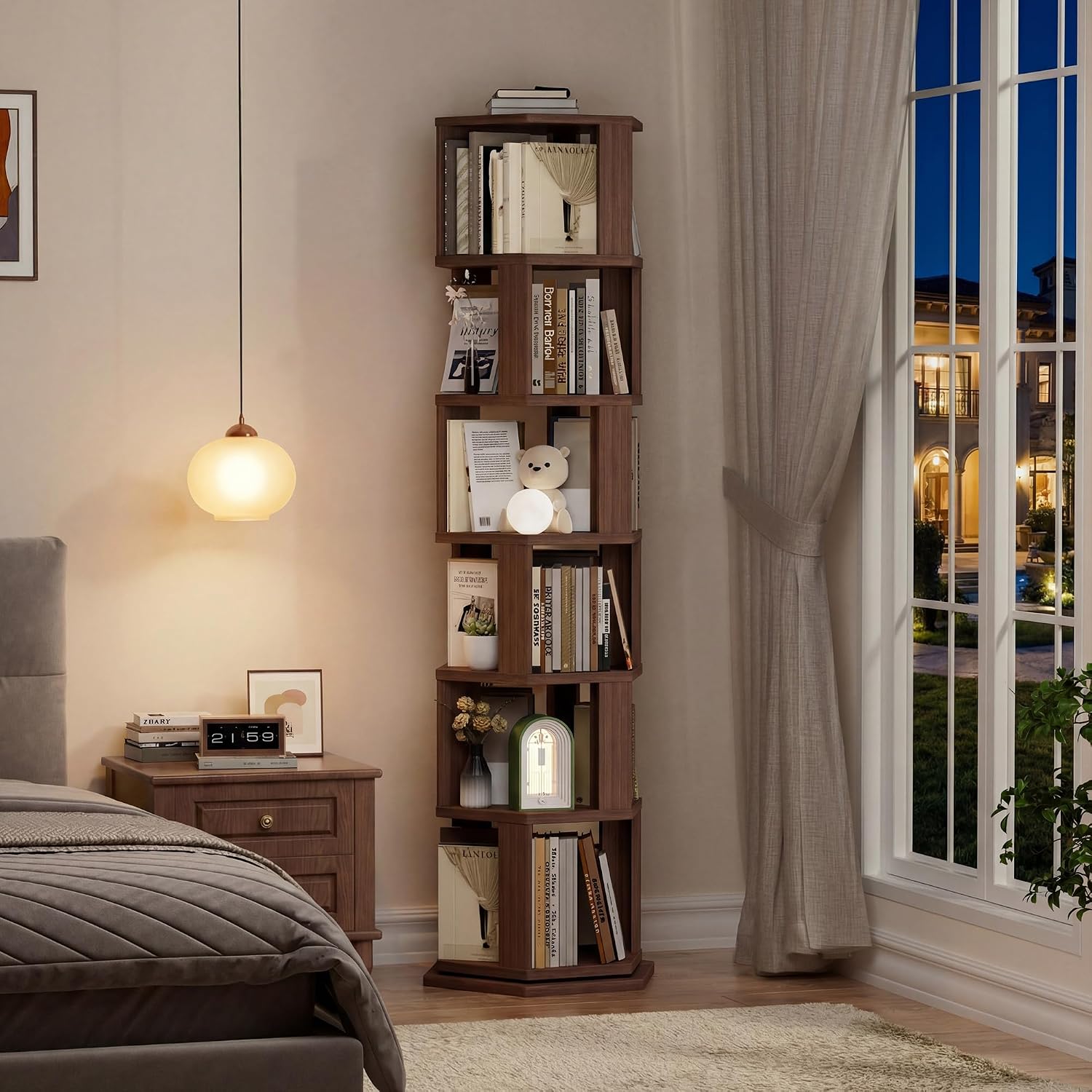Walnut Round Rotating Bookcase