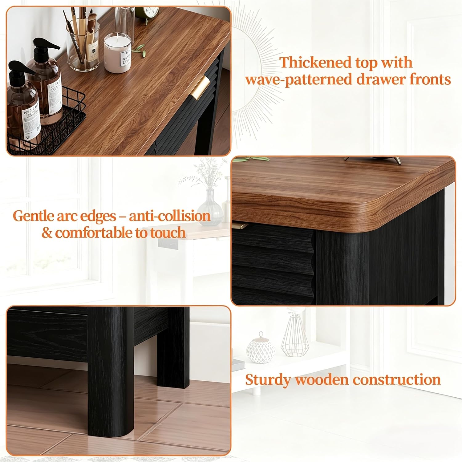 Black Walnut Drawer Charging Console Table