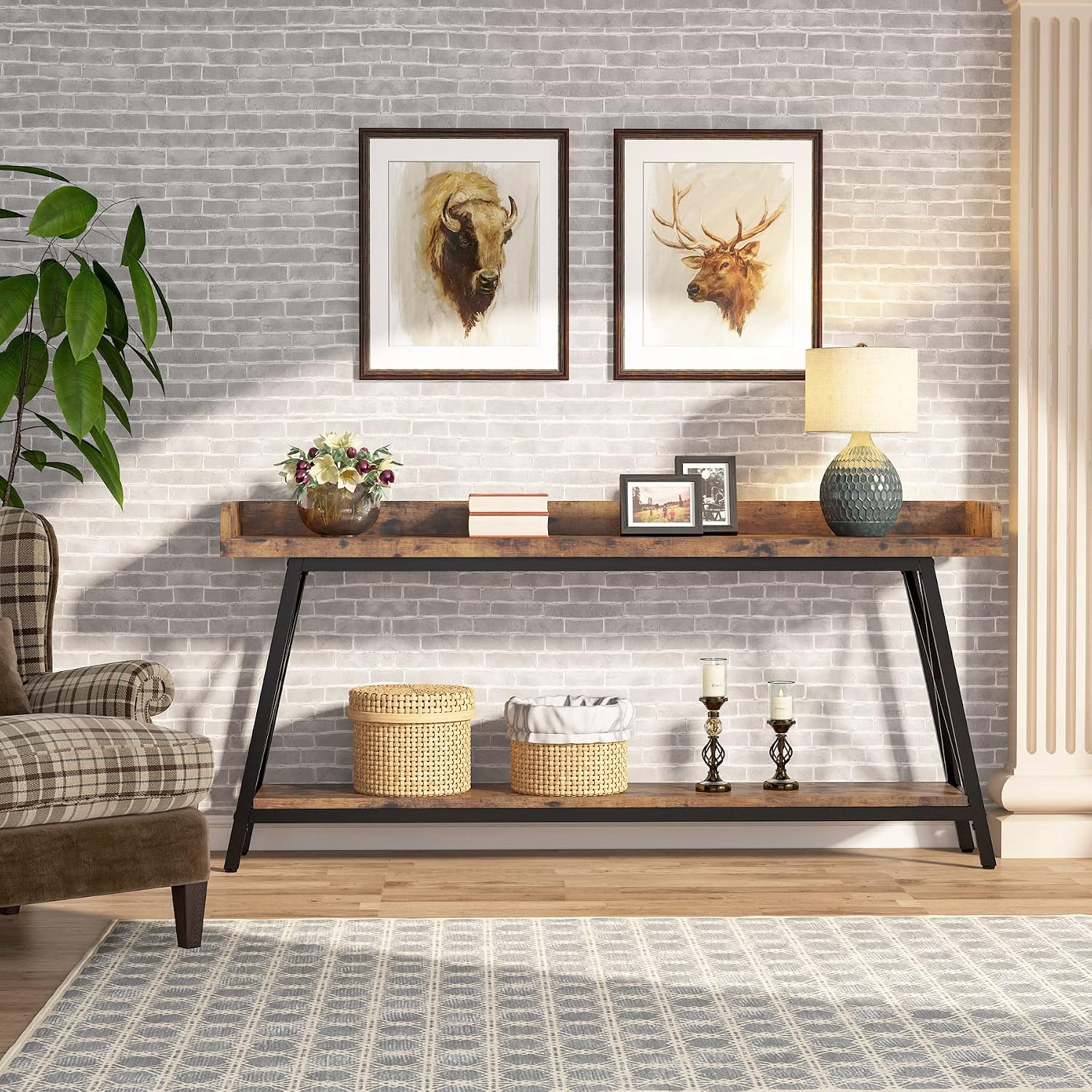 Long Rustic Industrial Console Table