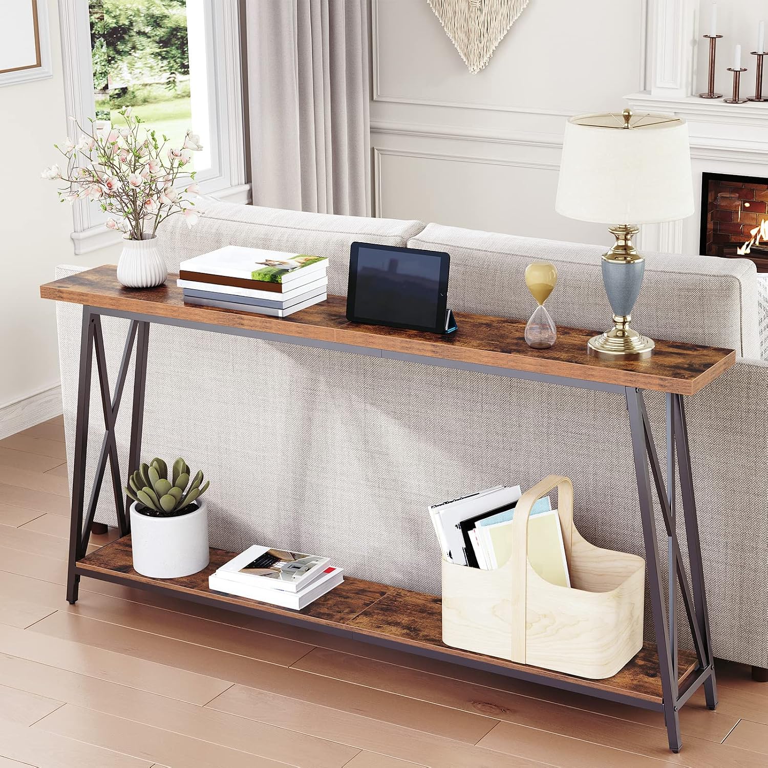 Rustic Brown Two-Tier Console Table