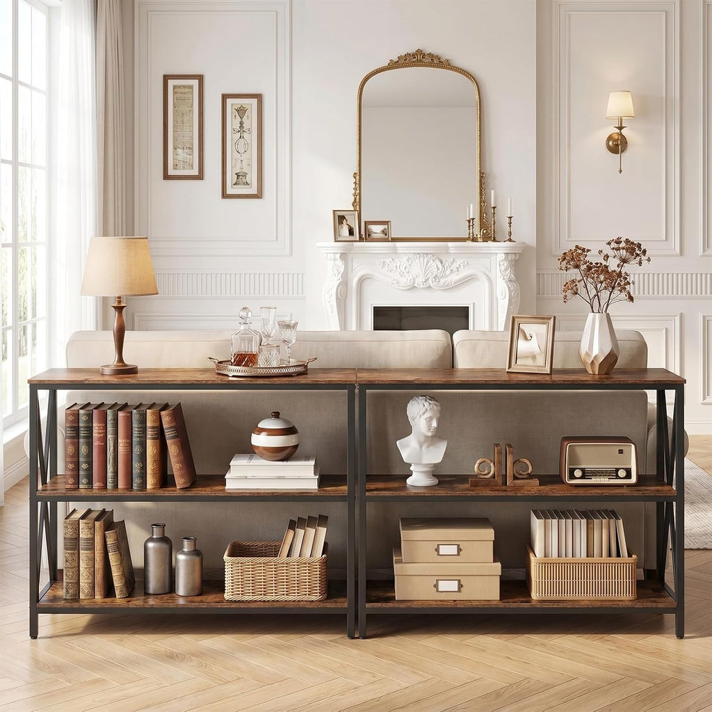 Rustic Brown Three-Tier Console Table