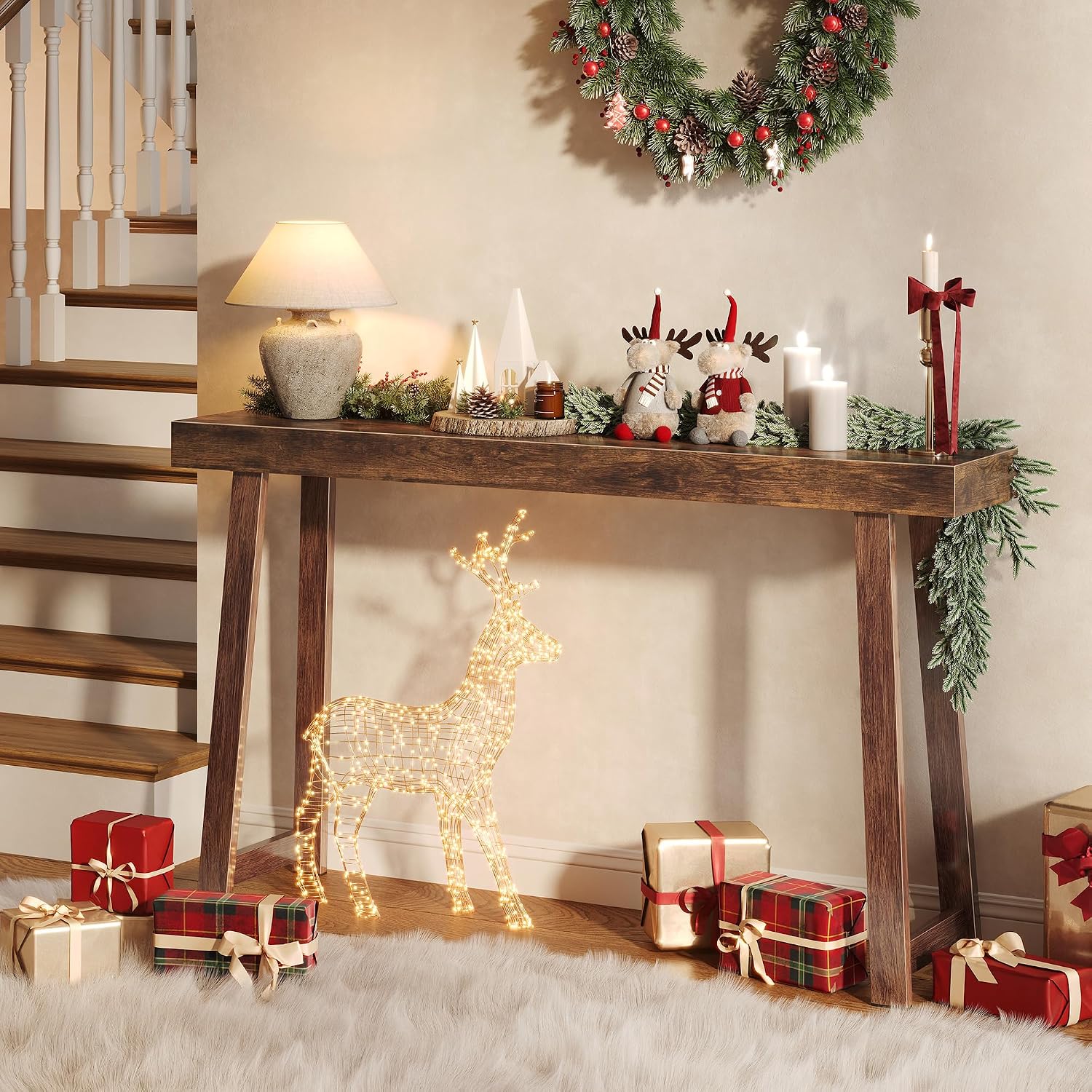 Rustic Brown Charging Console Table