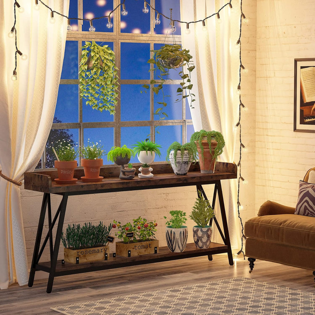 Long Rustic Industrial Console Table