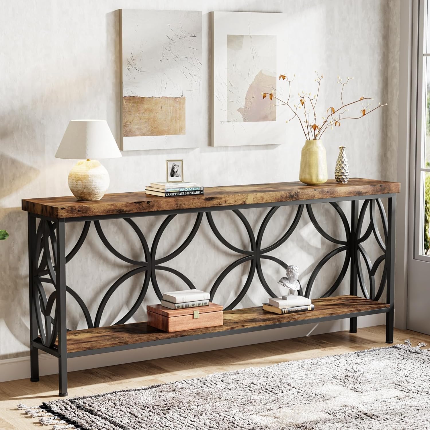 Long Industrial Storage Console Table