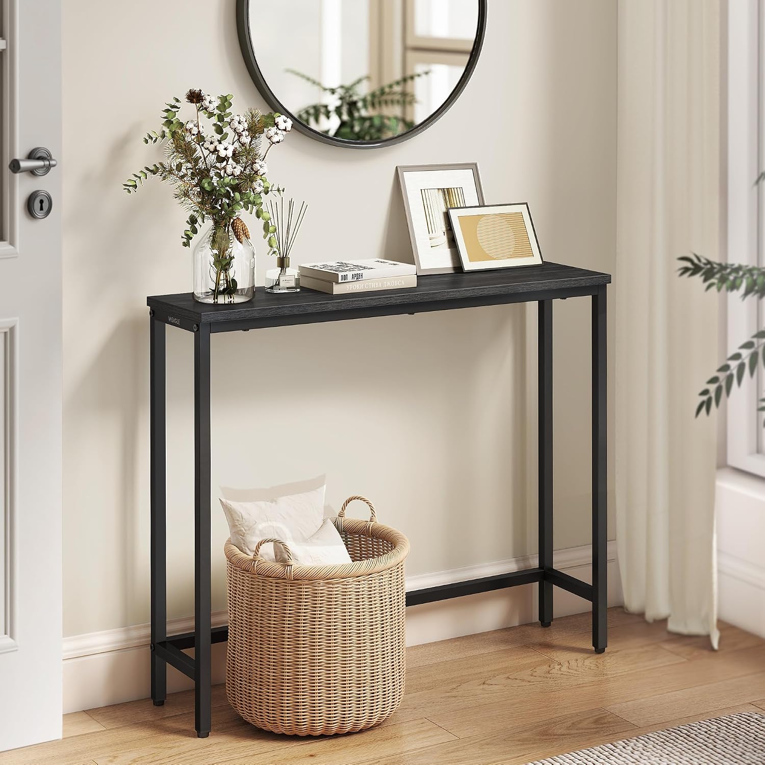 Gray Black Single Tier Console Table