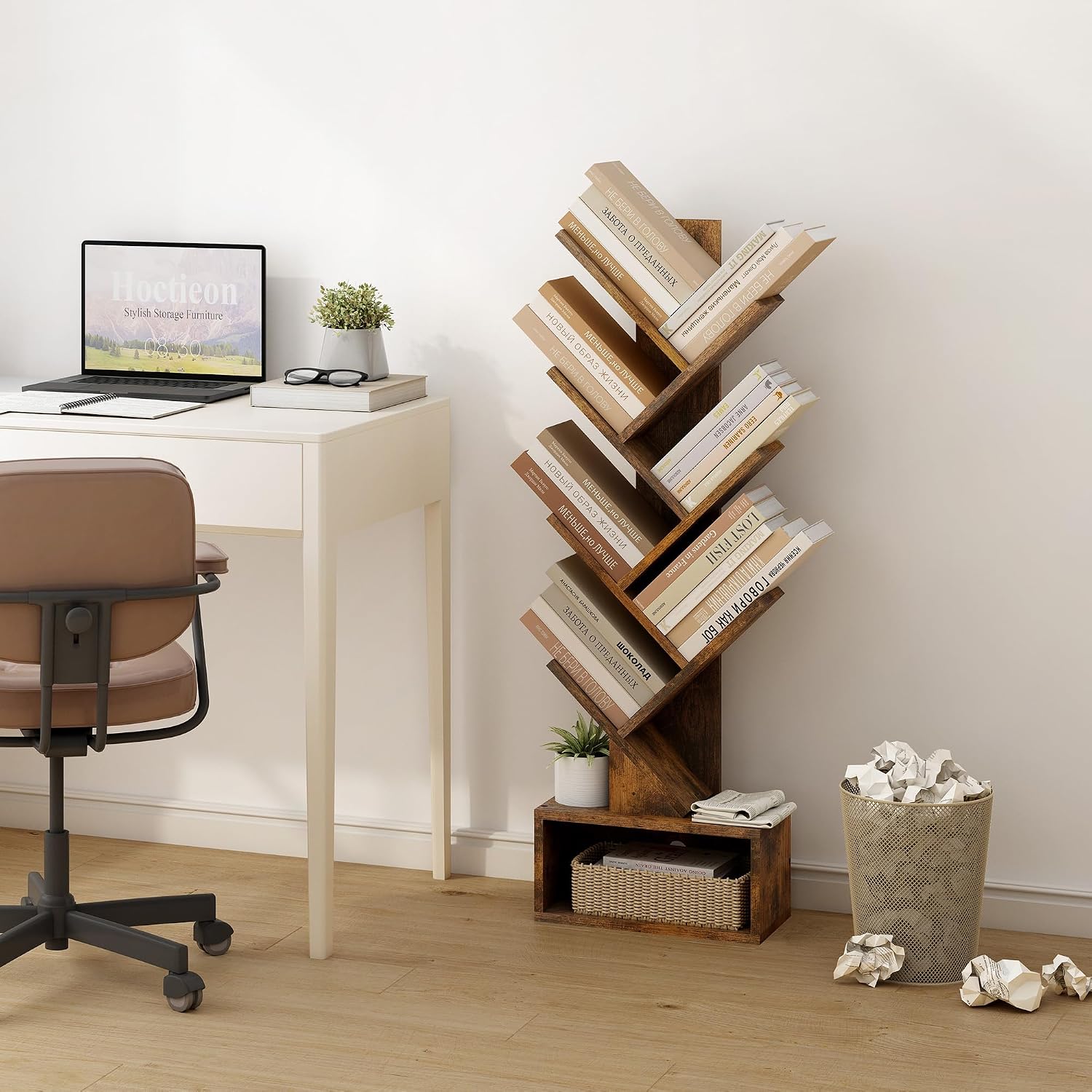 Brown Tree Shaped Storage Bookshelf