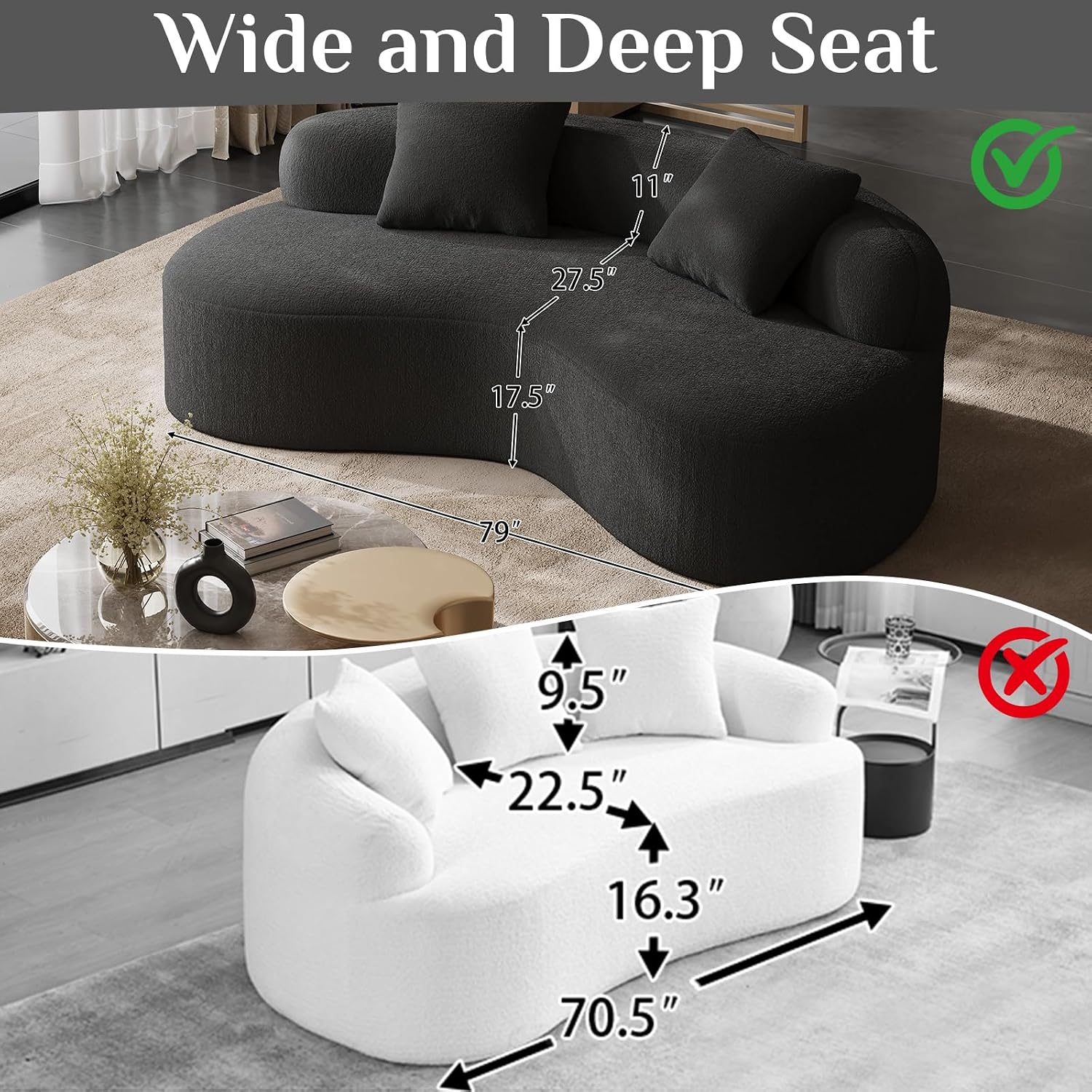Black Chenille Curved Sofa