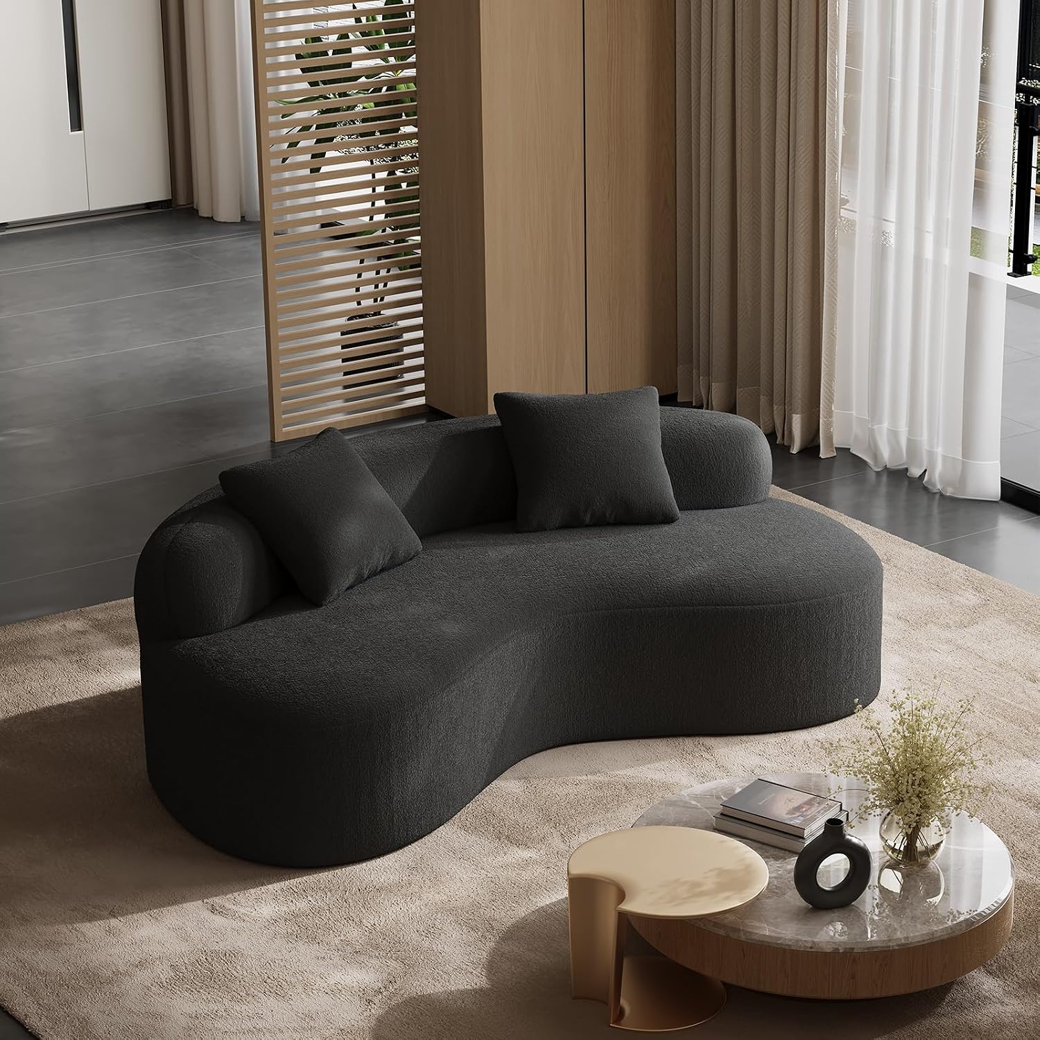 Black Chenille Curved Sofa