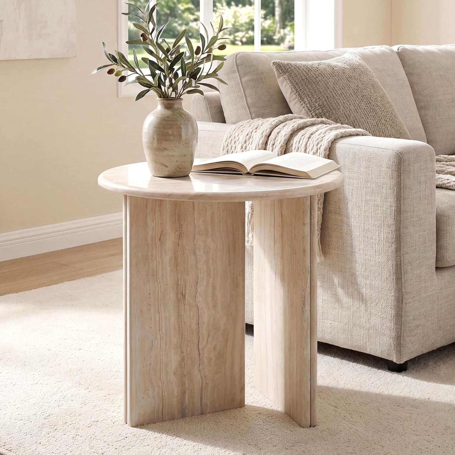 Beige Marble Round Side Table