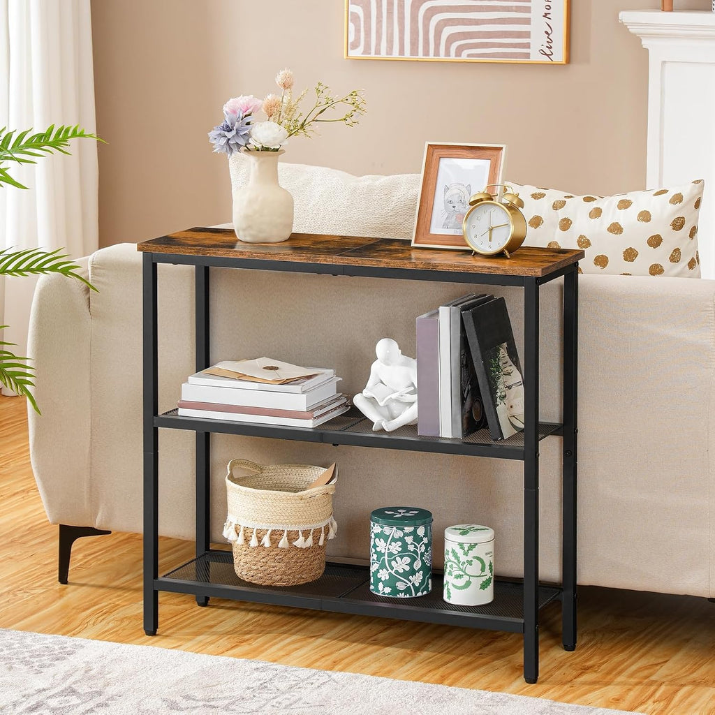 Brown Black Three-Tier Console Table