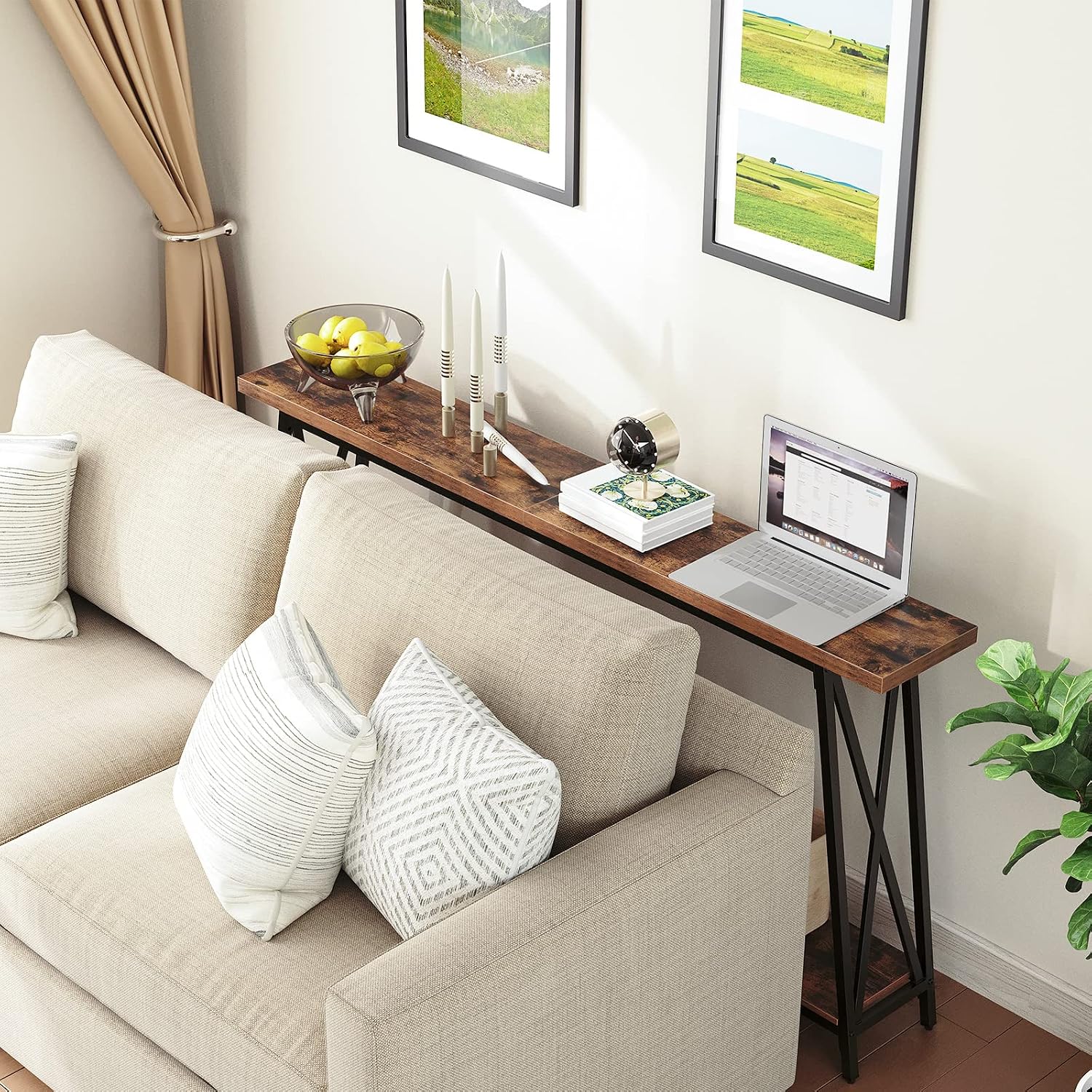 Rustic Brown Two-Tier Console Table