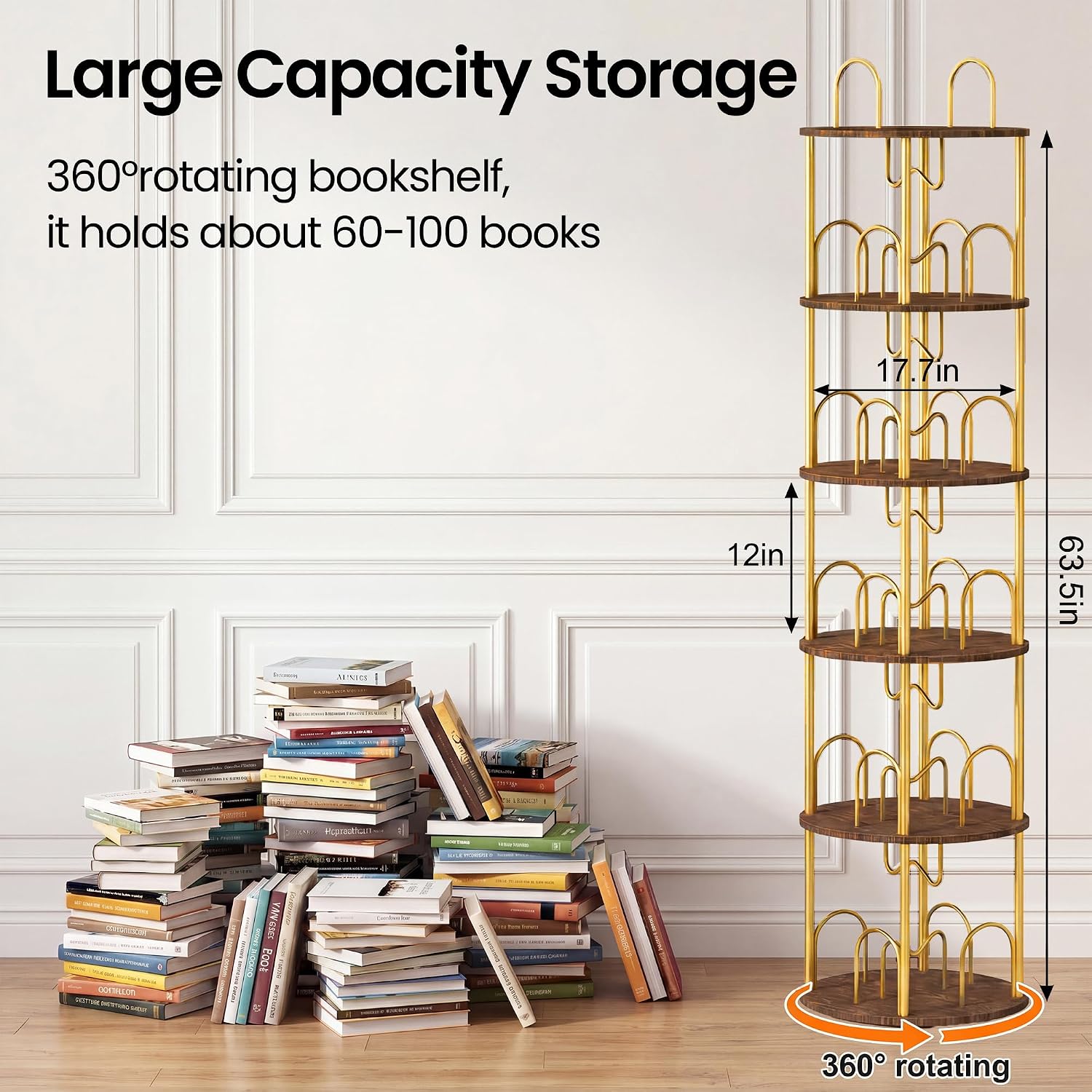 Gold Rotating Tall Corner Bookcase
