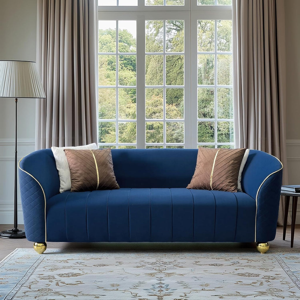 Blue Velvet Three Seater Sofa